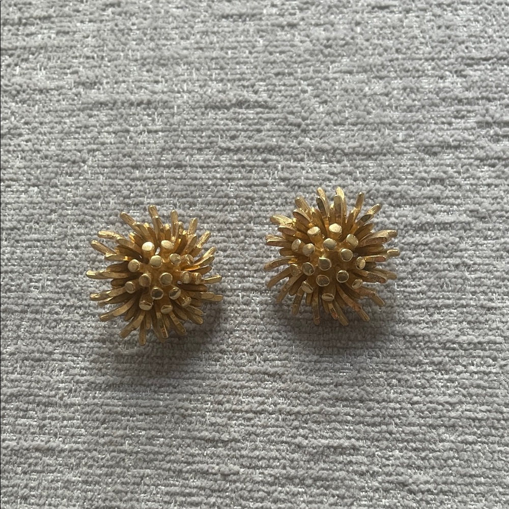 Vintage Coro Gold Tone Sea Urchin Clip-On Earrings